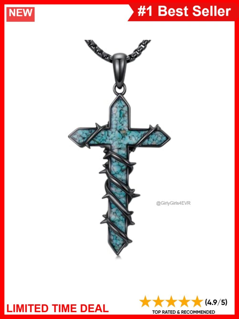 925 Sterling Silver Thorn Cross Pendant Necklace Religious Gift